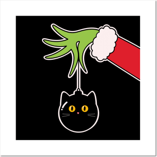 Grinch’s Hand Holding a Cat Ball - Funny T-shirt for Christmas Posters and Art